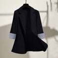 thumbnail image 6 of Drovellove Women's Casual Blazer with Notched Lapel and 3/4 Sleeves | Woven Button Front Jacket with Striped Turn Up Cuffs, Tailored Fit for Office, Business Meetings, Dating, 6 of 9