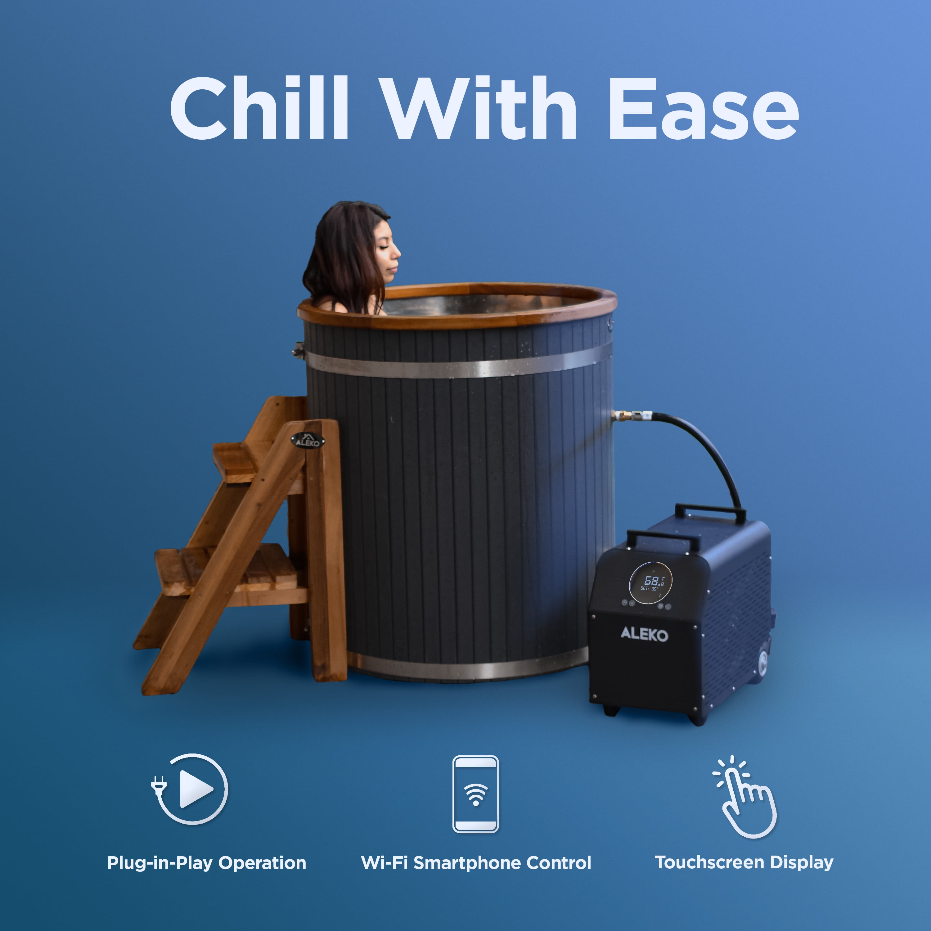 ALEKO Lumina Bath Cold Plunge Tub Heating Cooling Chiller Ozone Cycle with Wi-Fi Water Pump