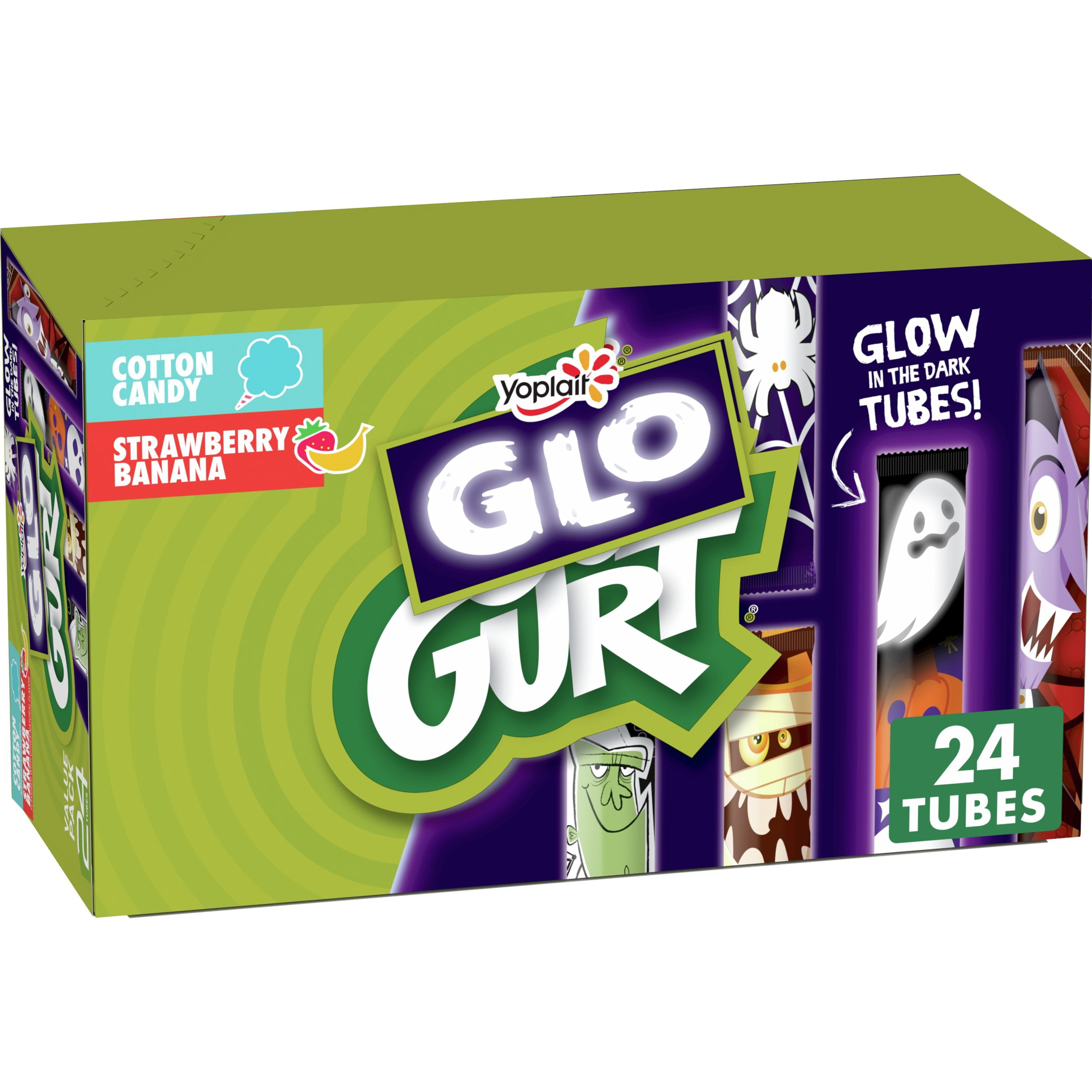 GLO-GURT Cotton Candy & Strawberry Banana Glow in the Dark Go-Gurt Kids Yogurt Tubes 24ct
