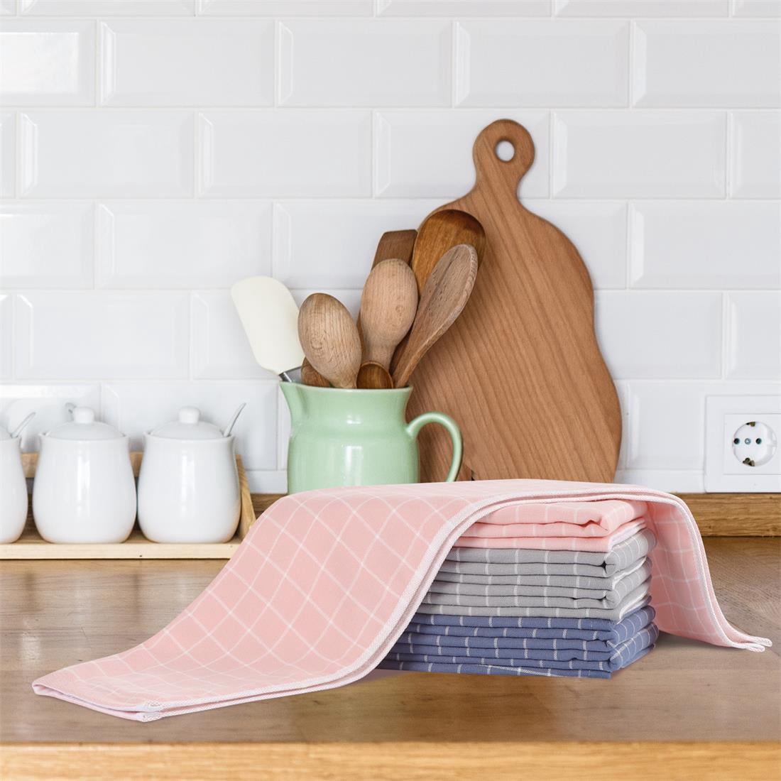 Unique Bargains 6-Pack Cotton Absorbent Plaid Kitchen Towels 13"x29" Multicolor