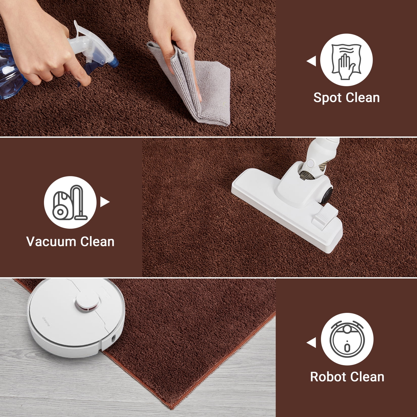 Hasoo Washable Area Rug Modern Minimalist Brown Rug with Non Slip Backing Soft Fluffy Living Room Carpet