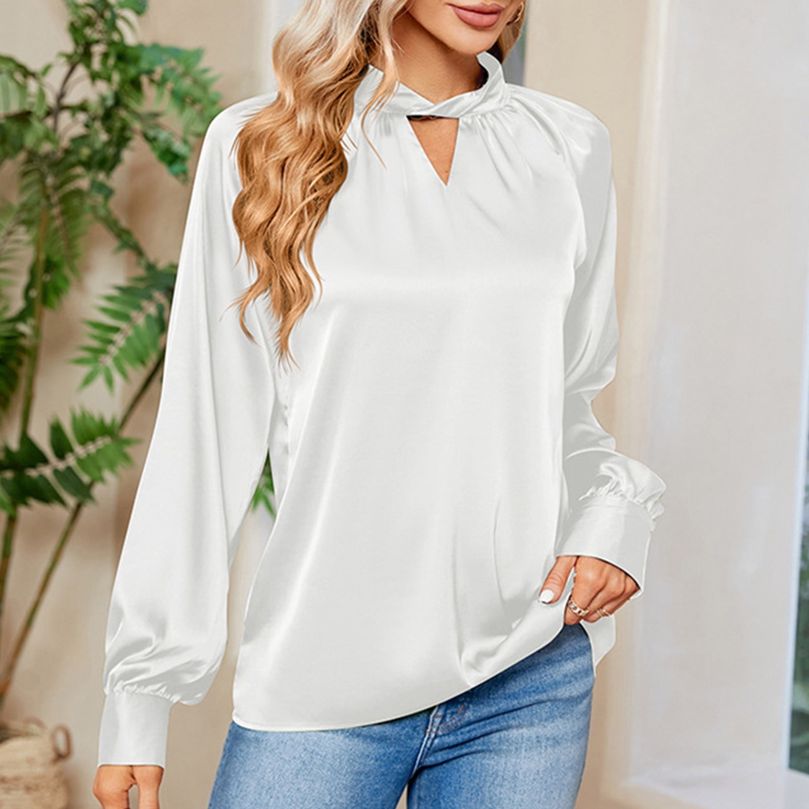 white keyhole blouse long sleeve