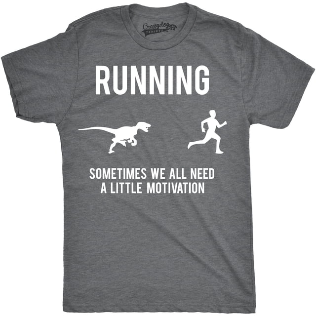 Mens Running Motivation Raptor Chase T Shirt Funny Dinosaur Tee Nerdy Graphic (Dark Heather Grey) - 5XL