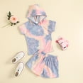 thumbnail image 4 of WOLLED Toddler Baby Summer Tie Dye Shorts Outfit for Girls 18M-6T Short Sleeve Hoodie Casual Tee Shirt and Shorts Set, 4 of 10