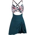 thumbnail image 2 of Women One Piece Swimdress Tummy Control Bathing Suit Push Up Swimsuit Modest Swimwear Cutout V Neck Cute Tie Knot Skirt, 2 of 7