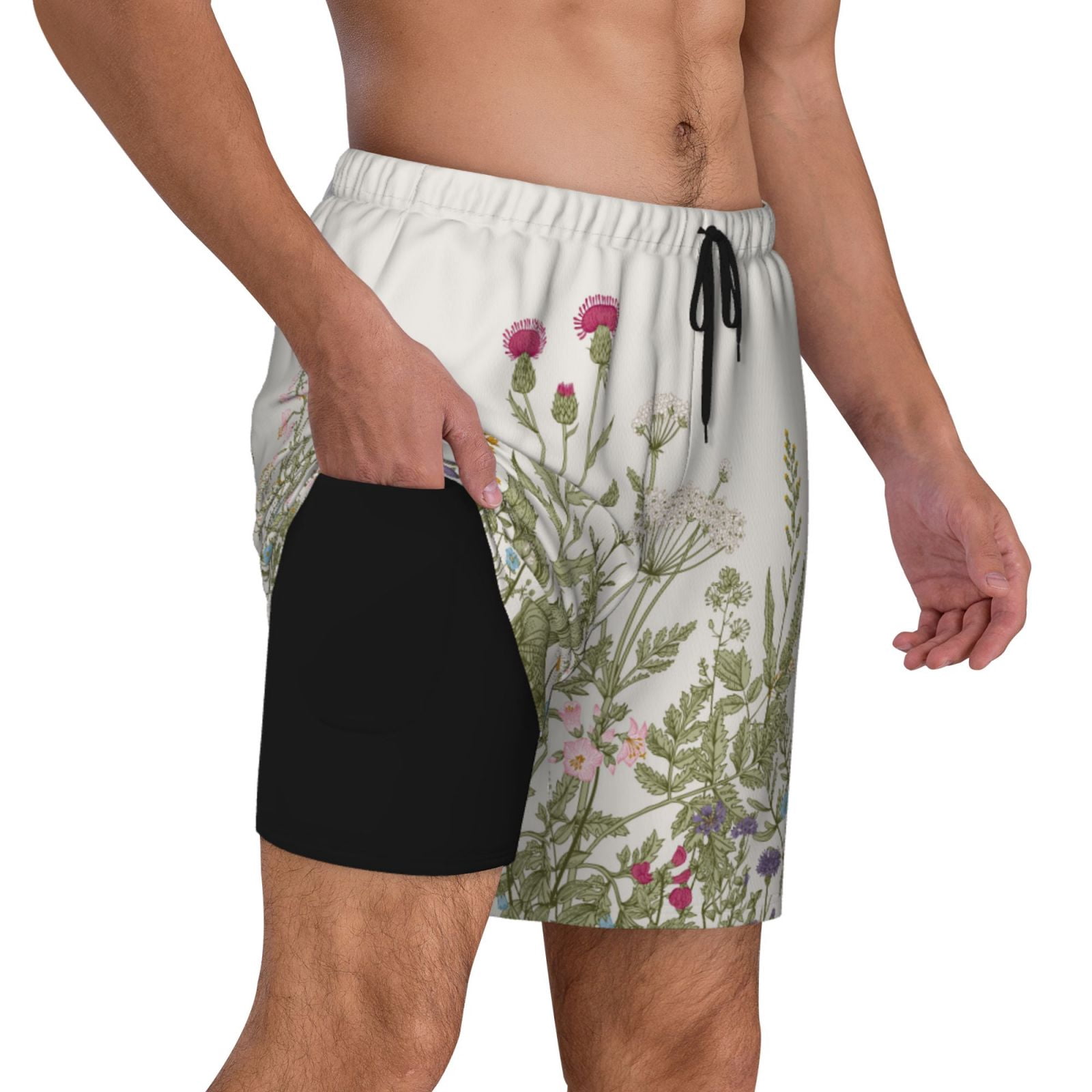 Xecao Herbs and Wildflowers for Men's Swimming Trunks Swim Trunks Quick Dry Swim Shorts with Mesh Lining Funny Swimwear Bathing Suits