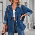 thumbnail image 2 of Women's Jean Jackets Oversized Boyfriends Long Sleeve Button up Denim Jackets, Fall Streetwear Coats with Pockets Dark Blue S, 2 of 3