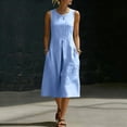 thumbnail image 4 of Zpzdpjkx Women's Solid Sleeveless Cotton Linen Midi Dress Round Neck Casual A-Line Summer Dress with Pockets, 4 of 8