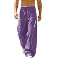 thumbnail image 3 of cllios Mens Cargo Pants with Zipper Pockets Loose Fit Wide Leg Trousers Drawstring Elastic Waist Outdoor Casual Lightweight Work Pants Purple M, 3 of 10