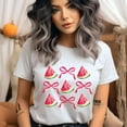thumbnail image 2 of Watermelon Bow Summer Shirt – Cute Pink Ribbon Fruit Tee, White, Size M, 2 of 6