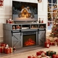 thumbnail image 2 of SYNGAR Farmhouse Fireplace TV Stand for TVs up to 65" with 23" Electric Fireplace, Entertainment Center with Open Shelves and 2-Door Storage, Modern Television Table Center for Living Room, Grey, 2 of 11