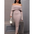thumbnail image 5 of Women'S Fall Off Shoulder Bodycon Sweater Dress Formal Long Sleeve Elegant Club Party Midi Maxi Dresses Khaki L, 5 of 6