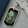 thumbnail image 6 of Sad Alien Waving Dog Tag Keychain Stainless Steel or 18k Gold Keyring, 6 of 10