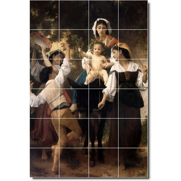 Ceramic Tile Mural-William Bouguereau People Kitchen Tile Mural 14. 17" w x 25.5" h using (24) 4.25 x 4.25 ceramic tiles