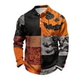 thumbnail image 3 of GrmtClth Halloween Long Sleeve Golf Polo Shirts For Men Classic Lapel Collar Retro Crack Pumpkin Bat All Over Graphic Soft Stretch Breathable Holiday Party Casual Tops Saffron L, 3 of 7