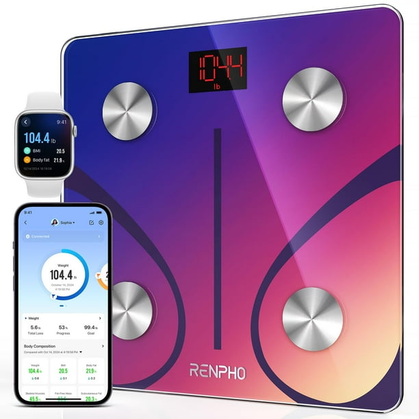 Báscula inteligente RENPHO para peso corporal, compatible con FSA y HSA, báscula digital de baño con Bluetooth, IMC, grasa corporal, monitor de composición corporal, analizador de salud con aplicación