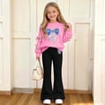 thumbnail image 2 of QTBIUQ Girls Two-Piece Fall Winter Set Bow-Decorated Long-Sleeve Sweatshirt with Rhinestone-Bow Print and Flared Pants Outfit Set, 2 of 8