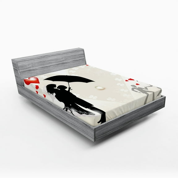 Ambesonne Black White Fitted Sheet, Couple Love Romance, Full Size, Black White Red