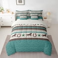 thumbnail image 3 of Homewish Southwestern Retro Horseshoe 7-Piece Twin Bedding Sets,Rustic Farmhouse Cabin Bedding Comforter Set,Vintage Cyan Texas Star Sheet Sets For Adult,Ultra Soft Home Decor, 3 of 9