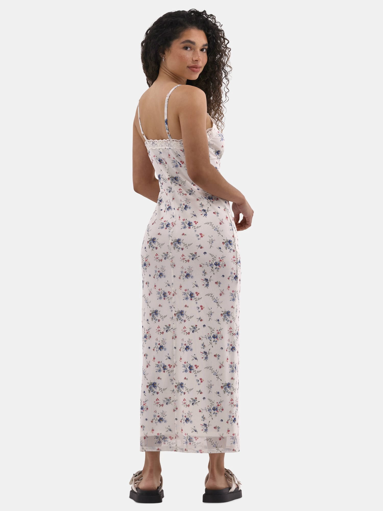 No Boundaries Lace Trim Maxi Mesh Dress, Women's