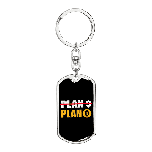 Bitcoin Plan Crypto Stainless Steel or 18k Gold Premium Swivel Dog Tag Keychain