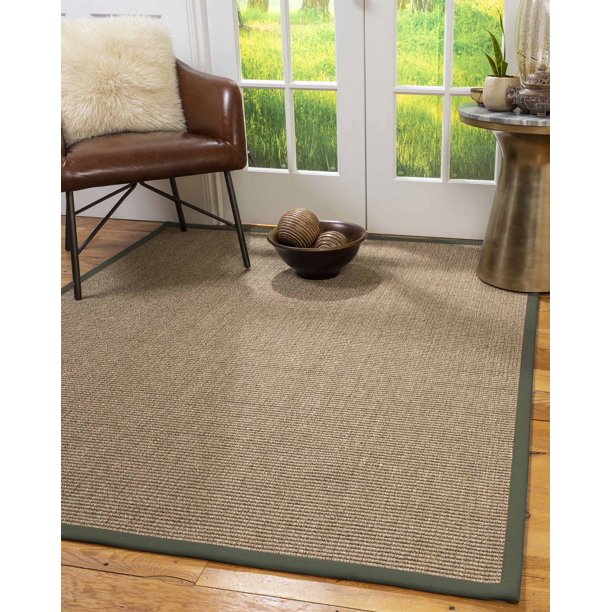 Natural Area Rugs Sandstone Custom Sisal Rug, 6', Round Green Border