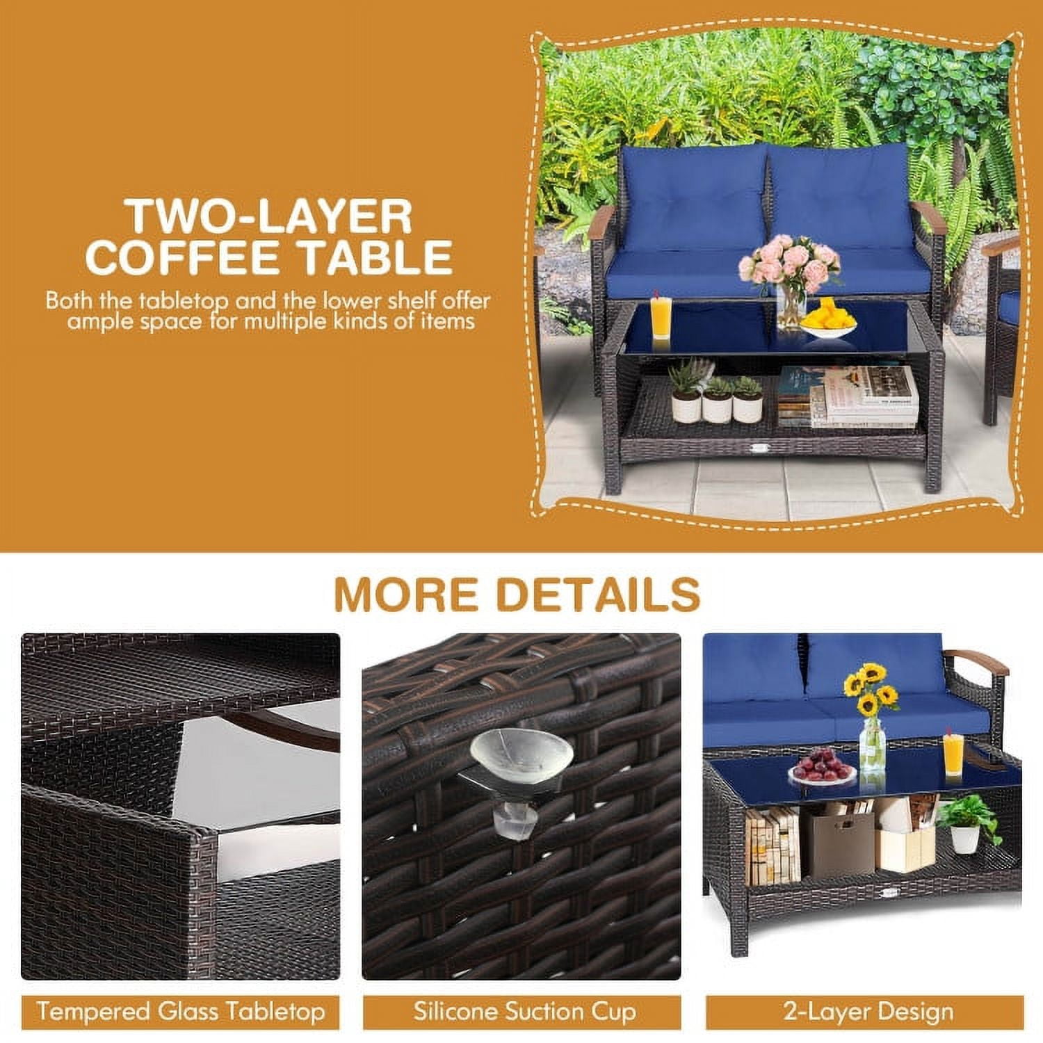 Aimee Lii 3 Pieces Patio Wicker Furniture Set with Storage Table and Protective Cover, Outdoor Patio Furniture, Navy Aimee Lii 3 Pieces Patio Wicker Furniture Set with Storage Table and Protective Cover, Outdoor Patio Furniture, Navy