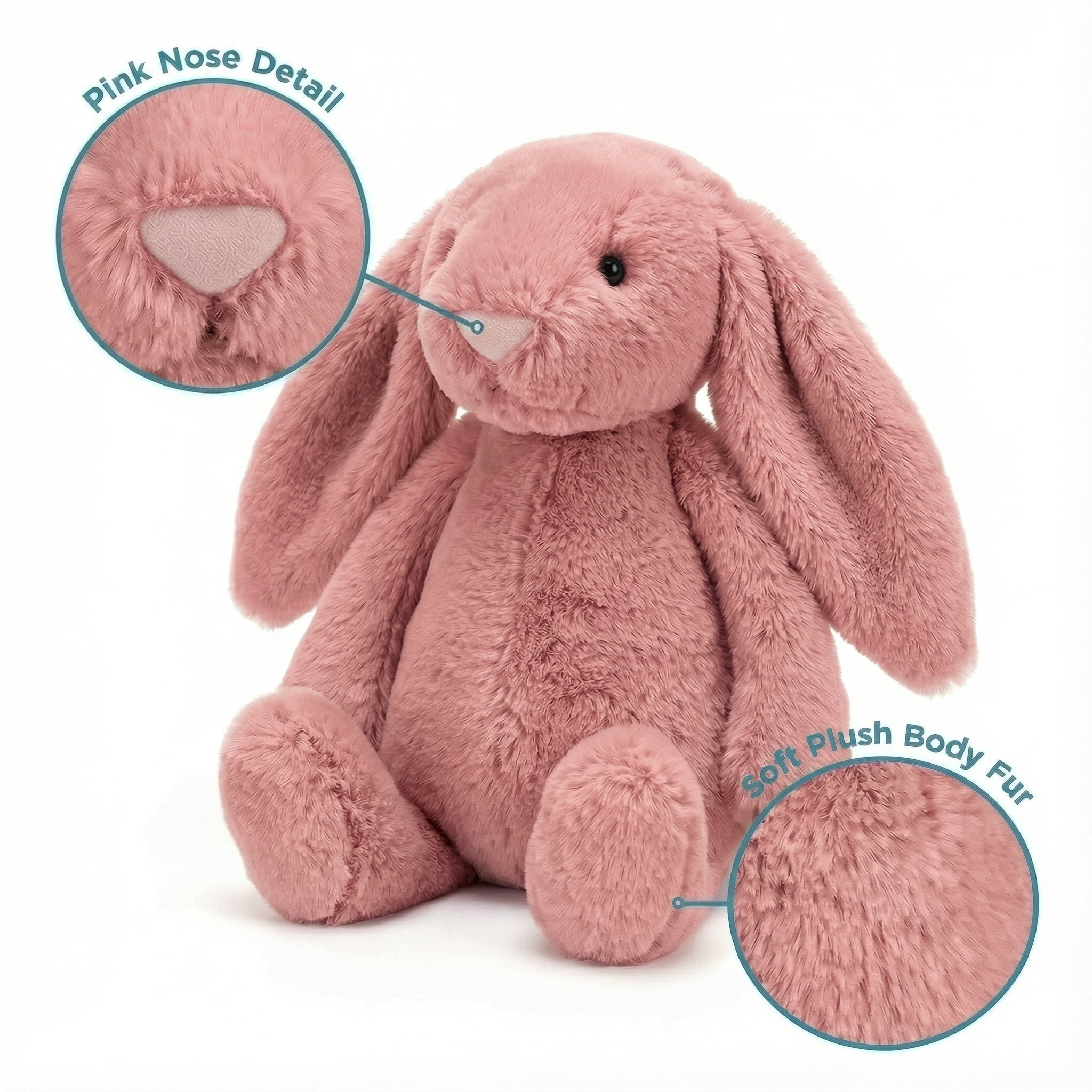 9.8" Vintage Dusty Rose Shaggy Easter Bunny Plush Toy - Solid Color Rabbit Stuffed Animal Doll - Fuzzy Deep Mauve Plushie for Aesthetic Spring Decor & Basket Stuffer Gift for Teen Girls Mom