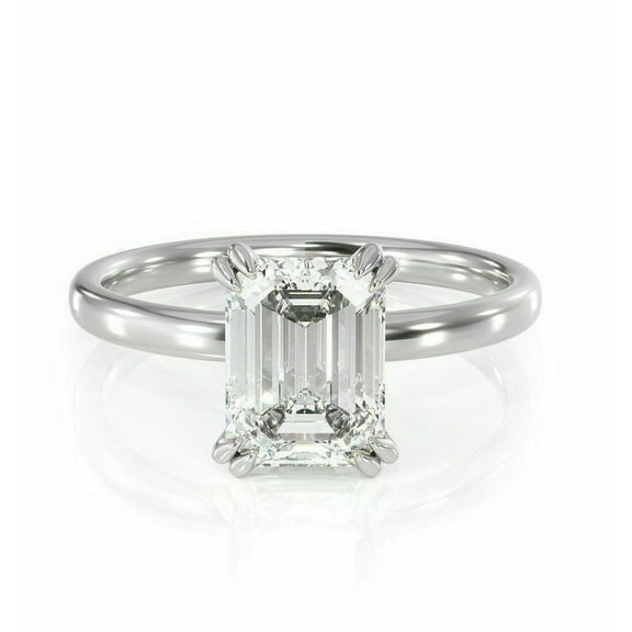 Shree Diamonds 2Ct Emerald Cut Moissanite Solitaire Wedding Ring 14K White Gold Plated for Women