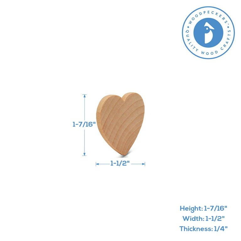 Small Wooden Hearts 1-1/2”, 1/4” Thick