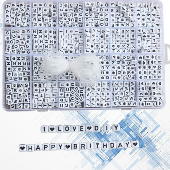 FRCOLOR 1200PCS Square Letter Beads for Craft Projects Alphabet Beads for Handicraft Makers with Black Alphabet