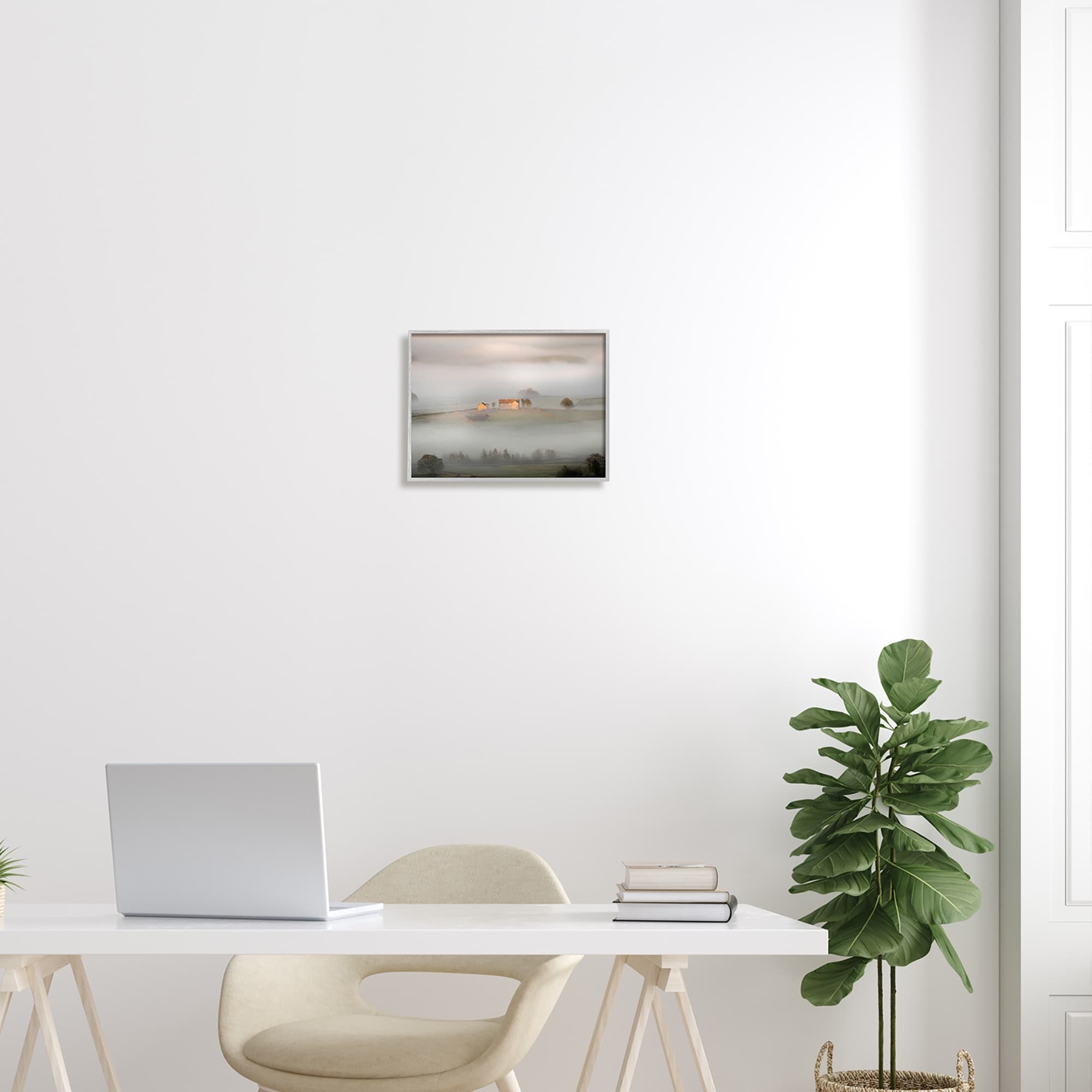 Stupell Industries Lone Misty Cottage Rural Fields Thick Fog Photograph Gray Framed Art Print Wall Art, Design by James Dobson