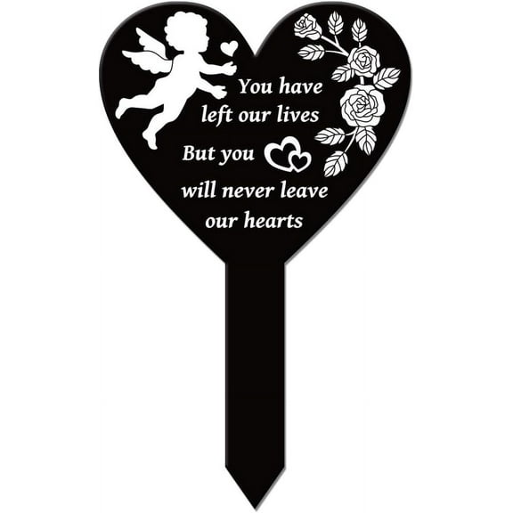 Heart Shaped Angel Rose Garden Stake Memorial Remembrance Plaque Stake for Cemetery Acrylic Grave Stake Waterproof Sympathy Garden Stake for Yard Grave Cemetery