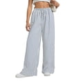 thumbnail image 3 of Women Drawstring Striped Pants Loose Wide Leg Trousers Casual Low Waist Pants Comfy Lounge Pants White with Blue L, 3 of 10