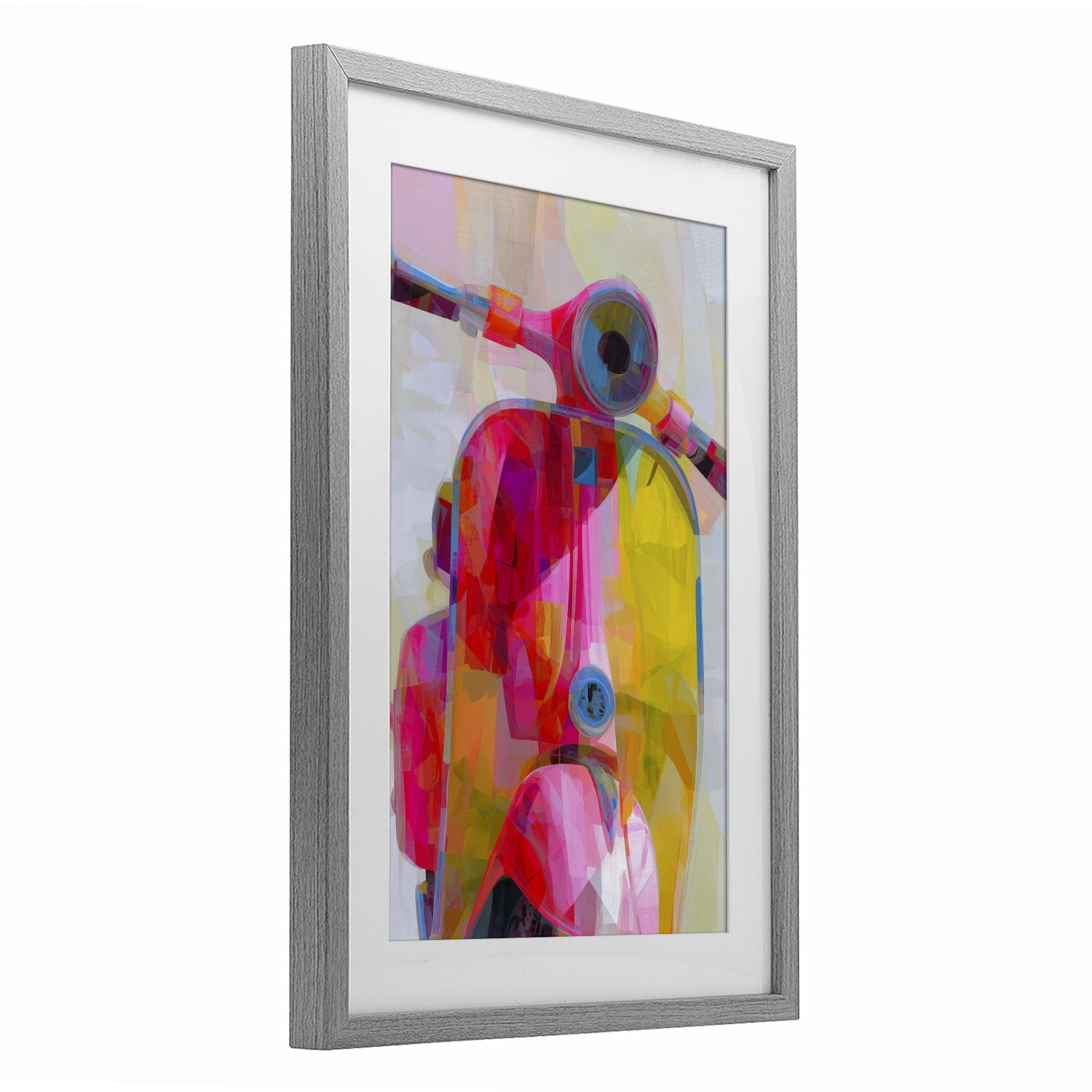 Stupell Industries Vespa in Pink & Yellow Gray Framed Print Under Glass, design by Chromatic Storm Studio