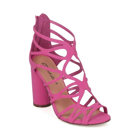 New Women Breckelles Venus-21 Peep Toe Caged Strappy Round Block Heel Sandal