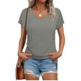 thumbnail image 6 of yillto Womens Basic Shirts V Neck Short Sleeve Causal Tunic Tee Summer Trendy Fashion Loose Tops, 6 of 7