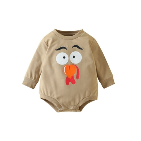 

Baby Romper Cartoon Turkey Print Round Neck Long Sleeve Bodysuit
