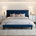 thumbnail image 2 of Amolife King Bed Frame with Adjustable Velvet-Studded Headboard, Blue, 2 of 7