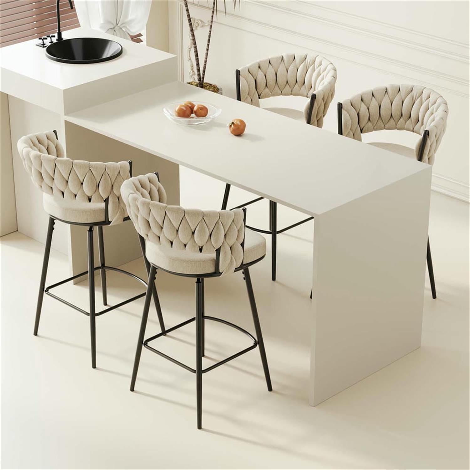 Demi Bonn 35" Counter Height Bar Stools Set of 2, Swivel Barstools with Soft Cushioned Back, Kitchen Island Countertop Chairs for Dining Room, Beige