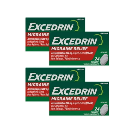 4 Pack - Excedrin Migraine Pain Relief, 24-Count Caplets Each