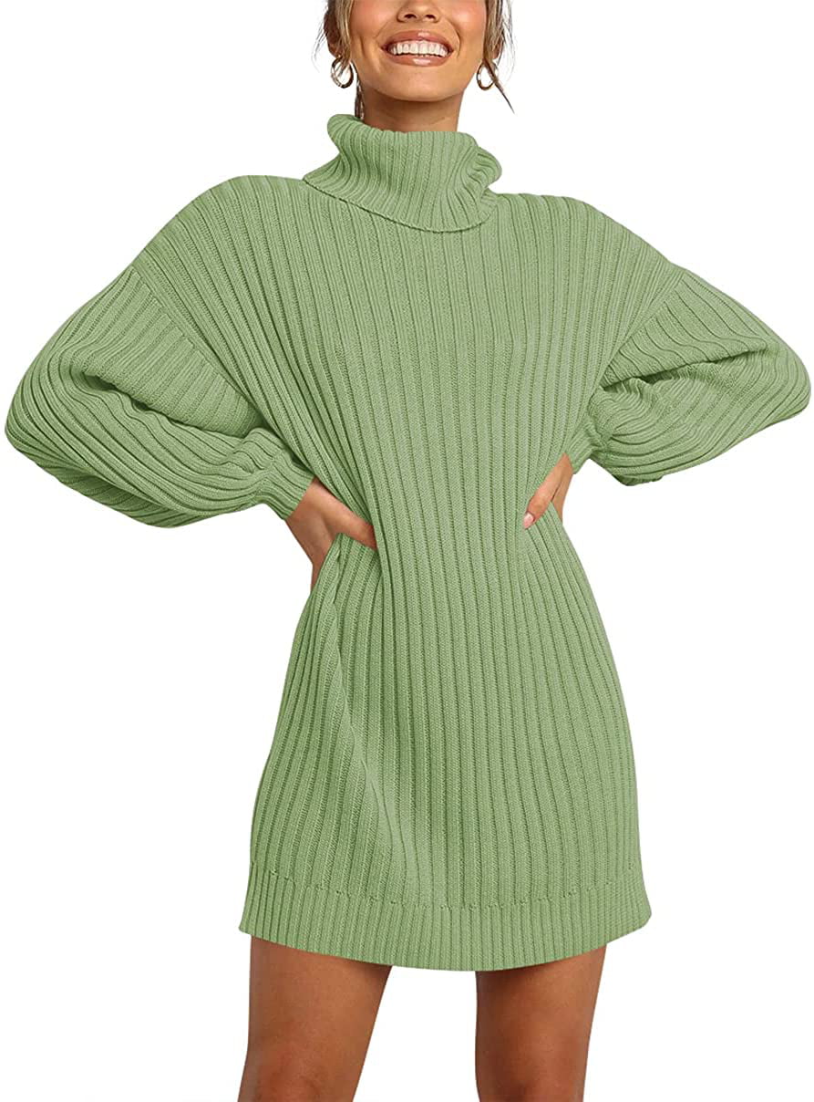Womens Long Sleeve Turtleneck Casual Long Dress Baggy Oversized Sweatshirt Dress 