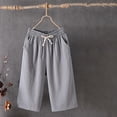 thumbnail image 2 of JJHGVB Cotton Linen Capris for Women Beach Resort Pants Women Linen Shorts Wide Leg Elastic Waist Beach Boho Pants Womens Linen Shorts Below the Knee Cotton Linen Pants Baggy Shorts Women Gray 1 3XL, 2 of 4