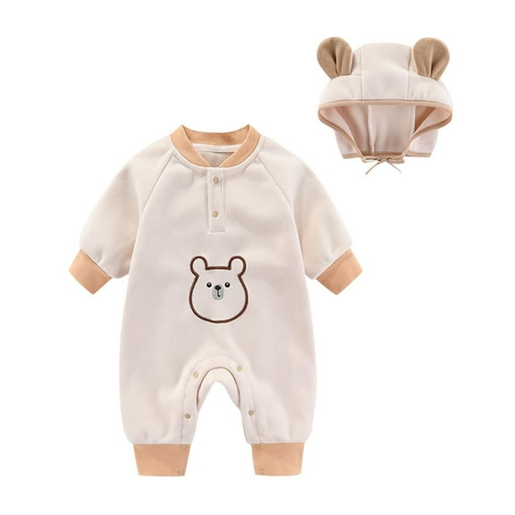 Uaswgudfs Infant Toddler Jumpsuit Baby Bear Print Winter Warm Cotton Onesie Cute Boys Girls Outfits Set with Hat 3M-3T