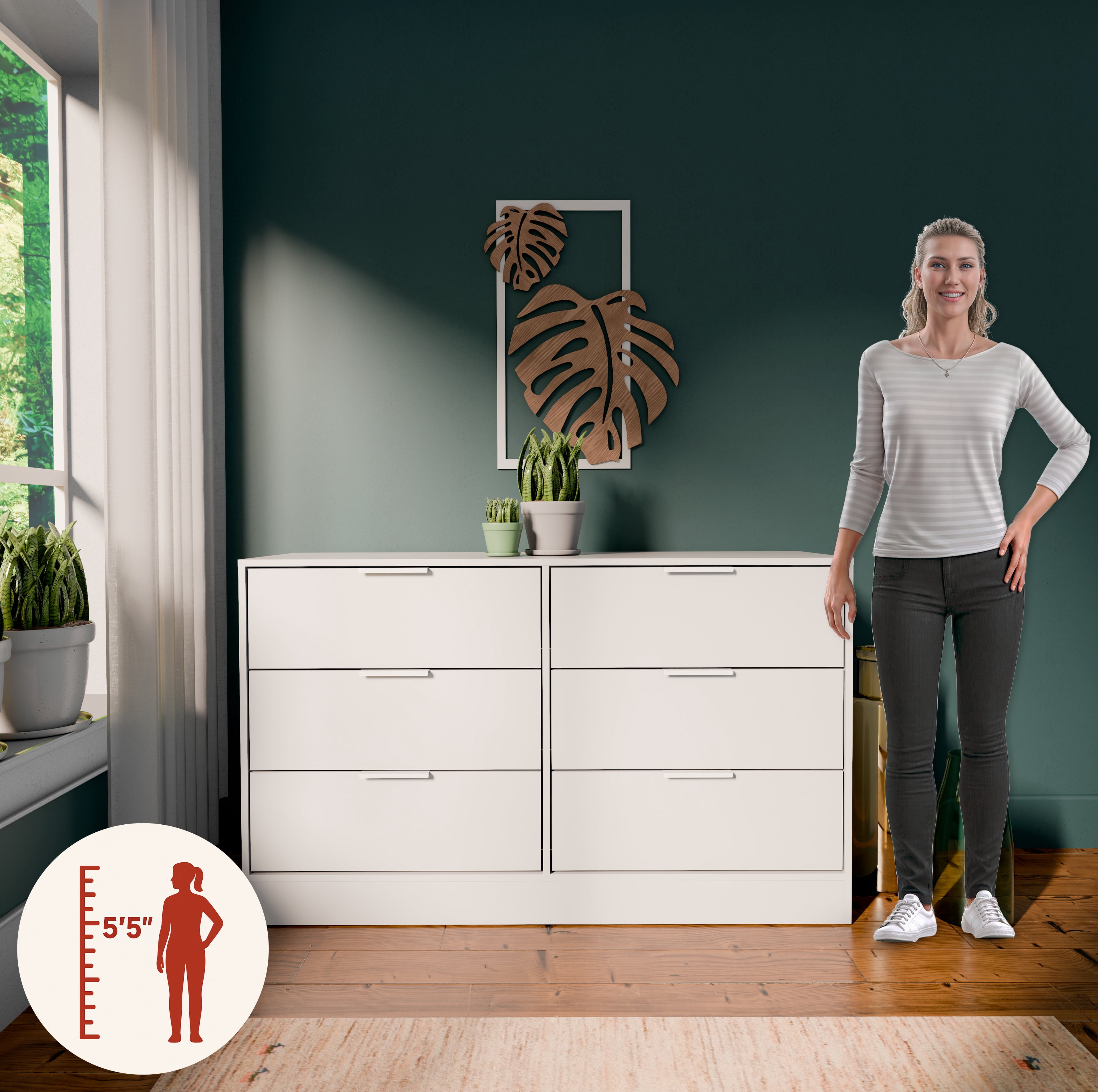 Kappesberg Fresno White 3-Piece Dresser and 2 Nightstands Set – 6-Drawer Modern Bedroom Combo - for Adults and Teens