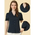 thumbnail image 2 of INSPIRE CHIC Women's Collar Top Button Front Short Sleeves to Work Shirt Navy Blue S, 2 of 4