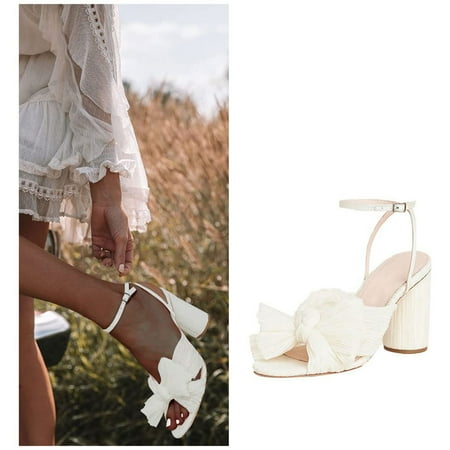 

SQUARE CARMEN Women s Fashion Sandals Thick Heel Bow Silk Sandals Retro Buckle Shoes White 40