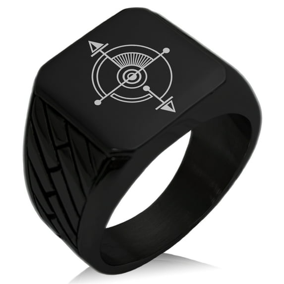 Stainless Steel Sacred Geometric Compass Geometric Pattern Biker Style Polished Ring