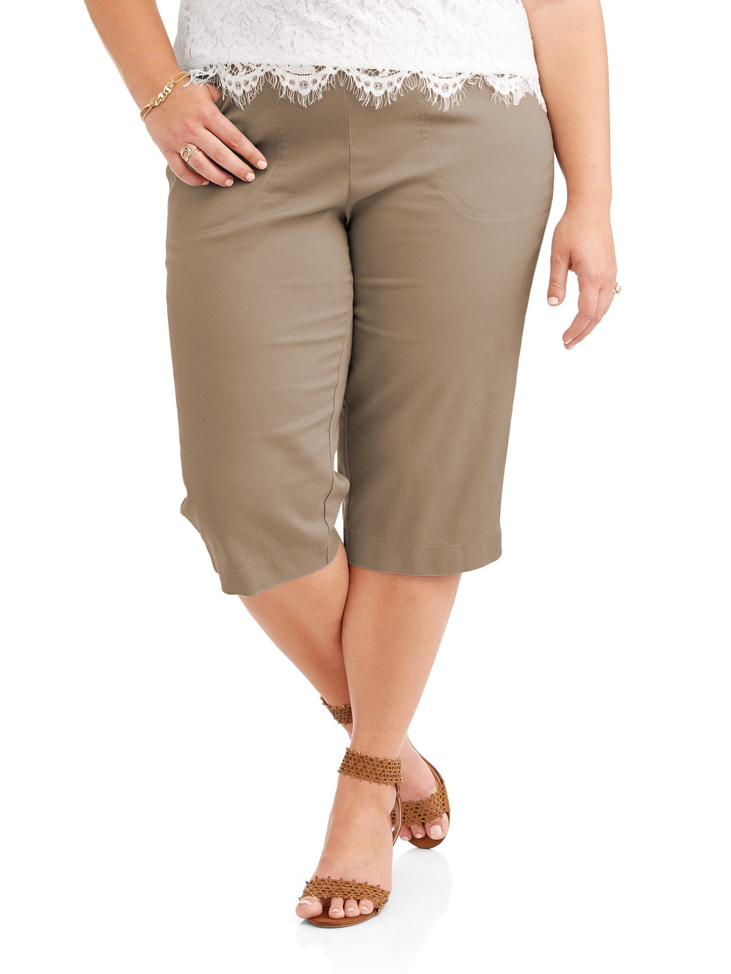 just my size women's plus size 2 pocket pull on capri pant