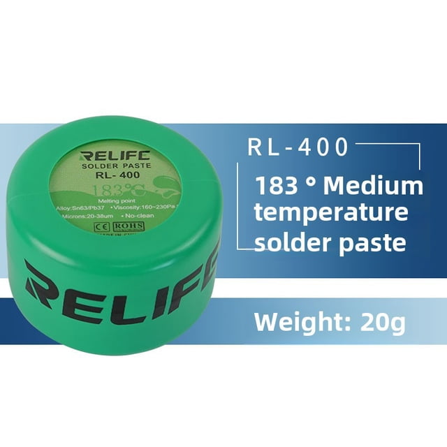 Eco-Friendly Lead-Free Solder Paste, 183℃ Medium Temperature No-Clean Formula for Mobile Phone Repair, BGA Soldering, Syringe Application, RL-400 Model, 20g, Export-Quality Electronic Welding Paste